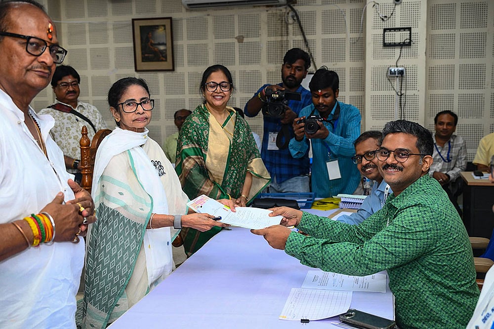 | Photo: @AITCofficial/X via PTI  : In this image posted on April 8, 2026, West Bengal Chief Minister and TMC candidate from Bhabanipur constituency, Mamata Banerjee, files her nomination in the state Assembly elections, in Kolkata. 