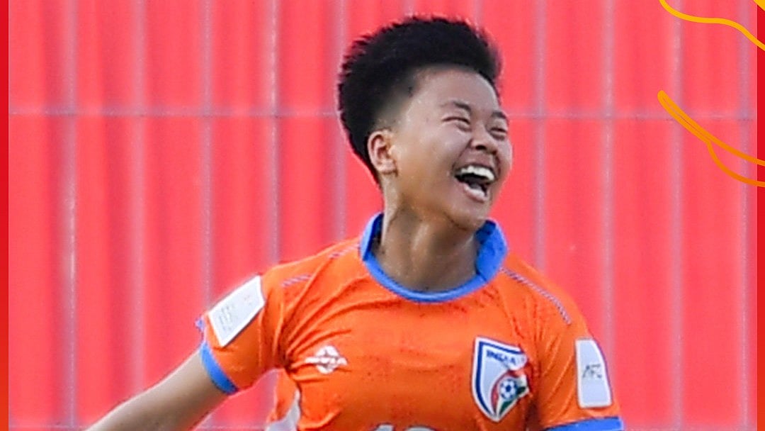 TheAWCL/X : Indian footballers celebrating after scoring a goal against Chinese Taipei in AFC U20 Women's Asian Cip 2026.