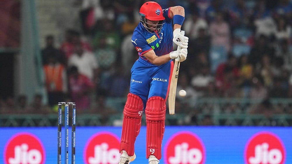 | Photo: AP/Manish Swarup : Delhi Capitals Tristan Stubbs plays a shot during the Indian Premier League cricket match between Lucknow Super Giants and Delhi Capitals in Lucknow, India.