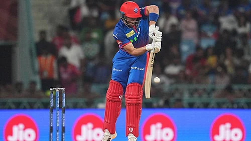 | Photo: AP/Manish Swarup : Delhi Capitals Tristan Stubbs plays a shot during the Indian Premier League cricket match between Lucknow Super Giants and Delhi Capitals in Lucknow, India.