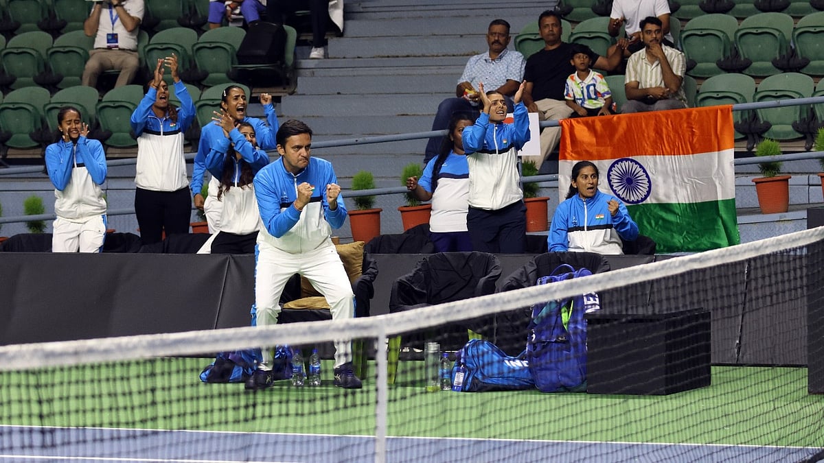 | Photo: DLTA : Indias Vishal Uppal during Indias Billie Jean King Cup Asia/Oceania group match against Thailand on April 8, 2026.