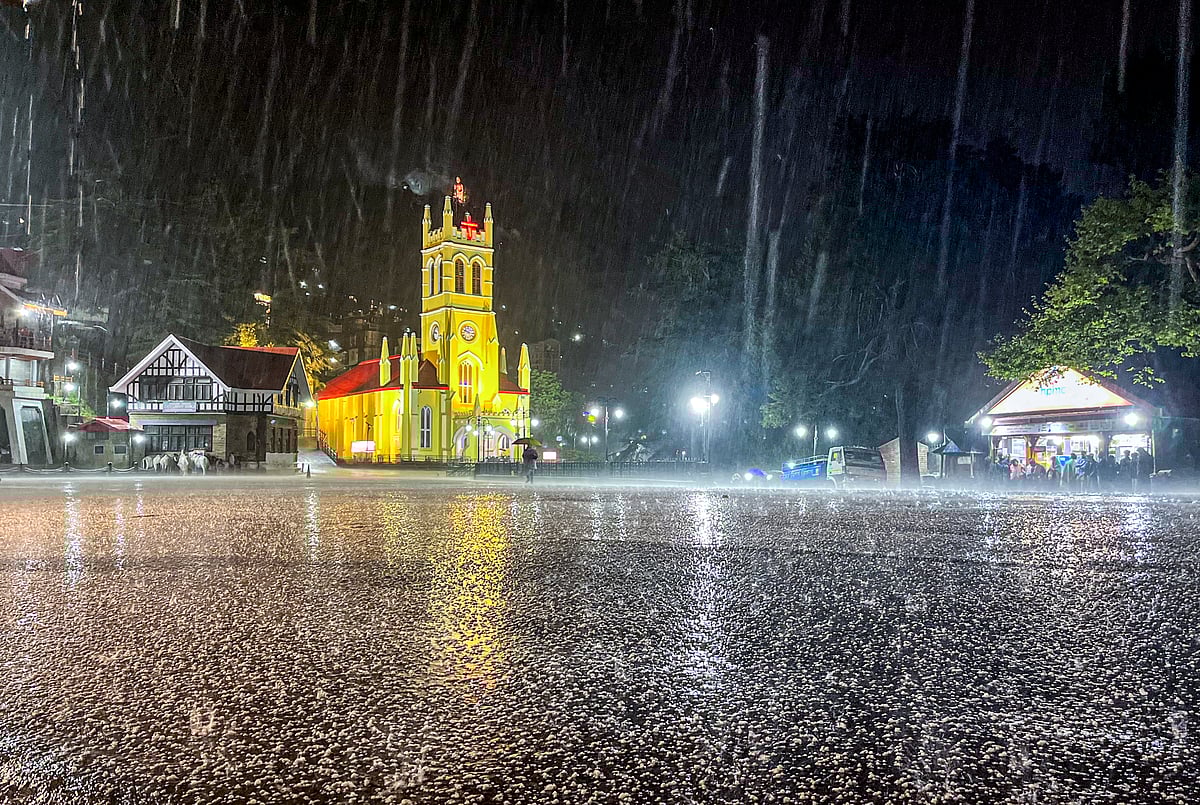 PTI : Shimla: People take cover during a hailstorm and rain at the Ridge, in Shimla, Himachal Pradesh, Saturday, April 4, 2026.