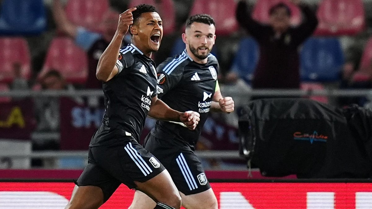 AP : Ollie Waktins celebrates his goal in their Europa League quarter-final 1st leg.