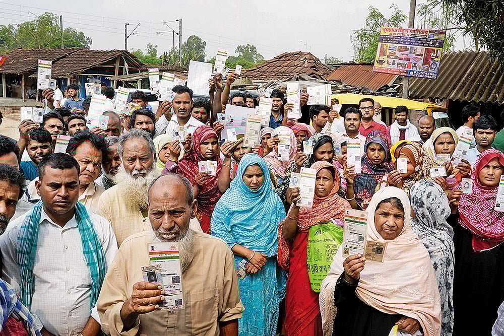 | Photo: Sandipan Chatterjee : A Wave of Deletions: Voters deleted from the rolls showing their documents at Daulatpur grampanchayat, Milangarh, Malda in West Bengal