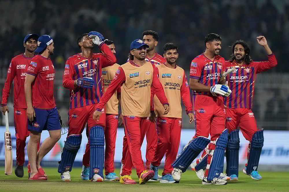 | Photo: AP/Bikas Das : Lucknow Super Giants Mukul Choudhary with teammates celebrate the win over Kolkata Knight Riders in the Indian Premier League cricket match between Kolkata Knight Riders and Lucknow Super Giants in Kolkata, India.