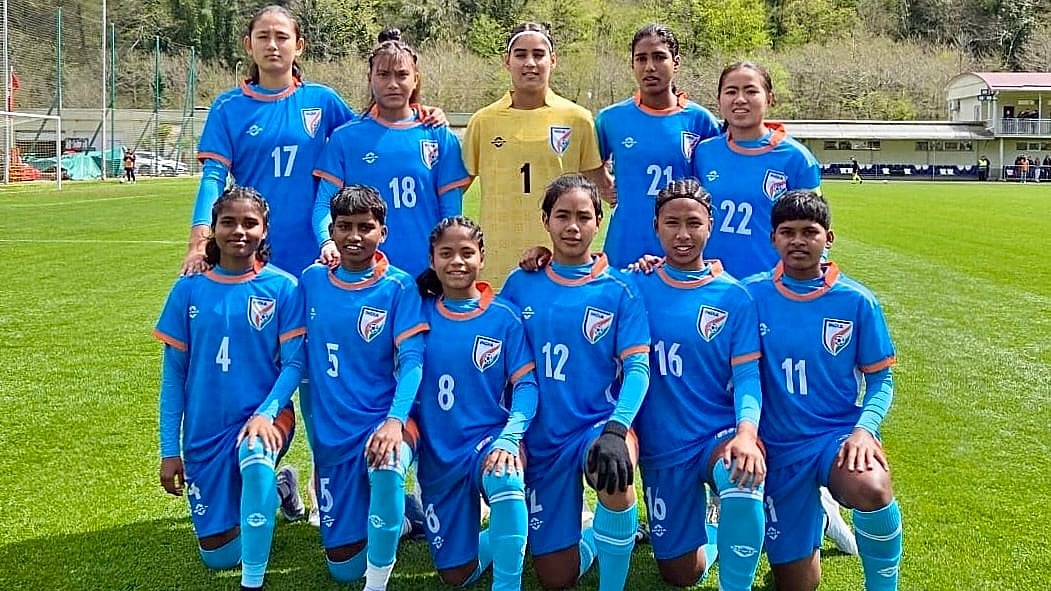 | Photo: AIFF : The India U17 women's team starting during the international friendly match against Russia on April 11, 2026.