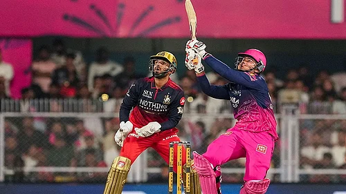 | Photo: PTI/Swapan Mahapatra : Rajasthan Royals Vaibhav Sooryavanshi plays a shot during the Indian Premier League (IPL) 2026 T20 cricket match between Rajasthan Royals and Royal Challengers Bengaluru, in Guwahati.