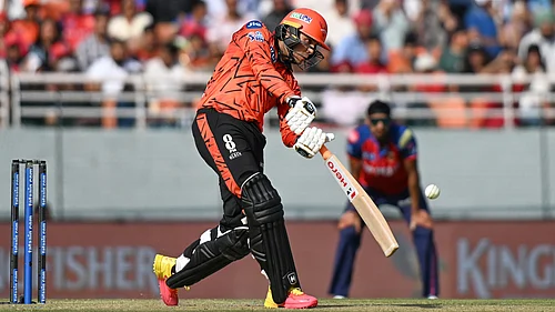 AP Photo : Abhishek Sharma in action during PBKS vs SRH IPL 2026 match at Mullanpur.