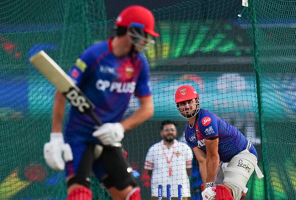 | Photo: PTI/Karma Bhutia : Punjab Kings Marcus Stoinis during a practice session ahead of an Indian Premier League (IPL) 2026 T20 cricket match between Punjab Kings and Sunrisers Hyderabad, in Mullanpur, Punjab.