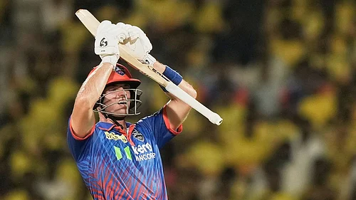 AP/Mahesh Kumar A. : Tristan Stubbs reacts after taking a run during the Indian Premier League match between Chennai Super Kings and Delhi Capitals in Chennai.