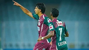 | Photo: Instagram/mohunbagansg : Mohun Bagan Super Giant's Sahal Abdul Samad celebrates after scoring against Punjab FC during their Indian Super League match on April 12, 2026.