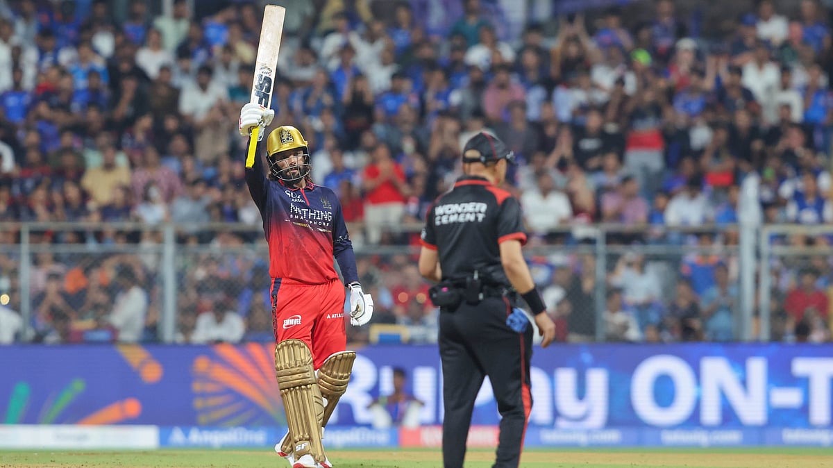 IPL/X : Rajat Patidar celebrating his half-century during MI vs RCB IPL 2026 match at Wankhede Stadium in Mumbai. 