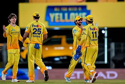 | Photo: PTI/R Senthilkumar : Chennai Super Kings captain Ruturaj Gaikwad, second right, with teammates celebrates after winning the Indian Premier League (IPL) 2026 T20 cricket match between Chennai Super Kings and Kolkata Knight Riders, at MA Chidambaram Stadium in Chennai, Tamil Nadu.