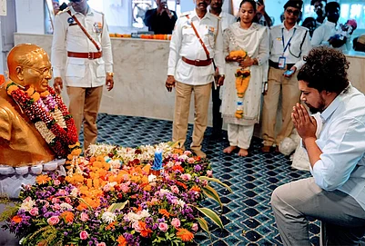 | Photo: Dinesh Parab/Outlook : Sujat Ambedkar, great-grandson of Dr B. R. Ambedkar, pays tribute at Chaitya Bhoomi on the occasion of his 135th birth anniversary in Mumbai.