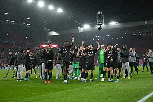 | Photo: AP/Jon Super : PSG players celebrate after the Champions League quarterfinal second leg soccer match between Liverpool and Paris Saint-Germain in Liverpool, England.