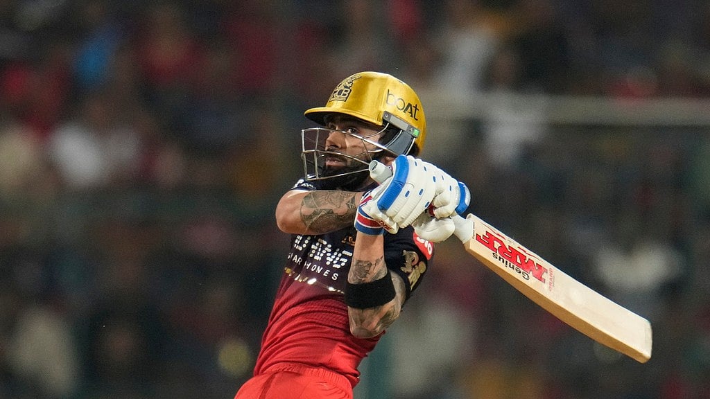 AP/Aijaz Rahi : Royal Challengers Bengalurus Virat Kohli hits a boundary during their Indian Premier League match in Bengaluru.