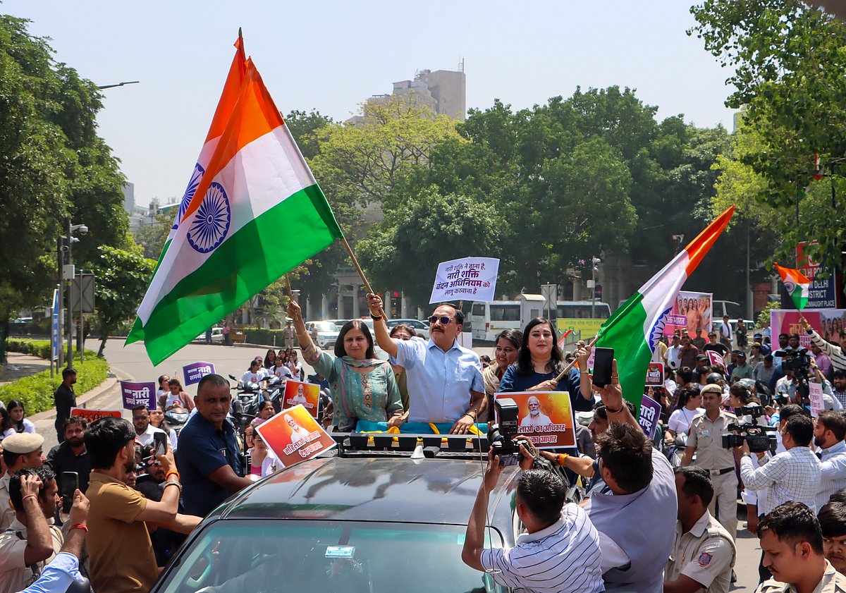 PTI : A rally in support of Womens Reservation Bill in Delhi on April 15