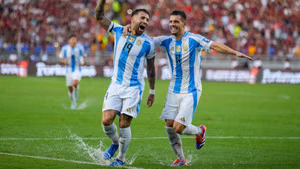 | Photo: AP/Ariana Cubillos : Argentina's Nicolas Otamendi (19, File) celebrates with Giovani Lo Celso after scoring his side's opening goal against Venezuela during a FIFA World Cup 2026 qualifying soccer match in Maturin, Venezuela, Thursday, Oct. 10, 2024.