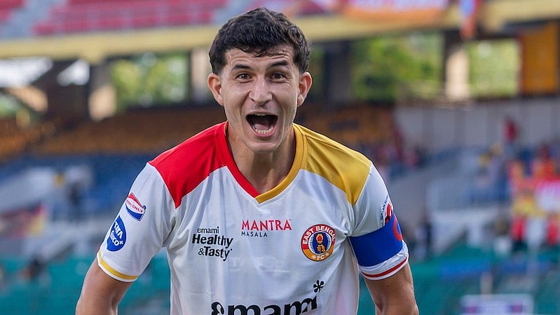 | Photo: AIFF : East Bengal players celebrate after scoring during the Indian Super League match against Chennaiyin FC on April 11, 2026.