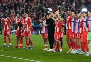 | Photo: AP/Matthias Schrader : Bayern's players celebrate after winning the Champions League quarterfinal second leg soccer match between Bayern Munich and Real Madrid in Munich, Germany.