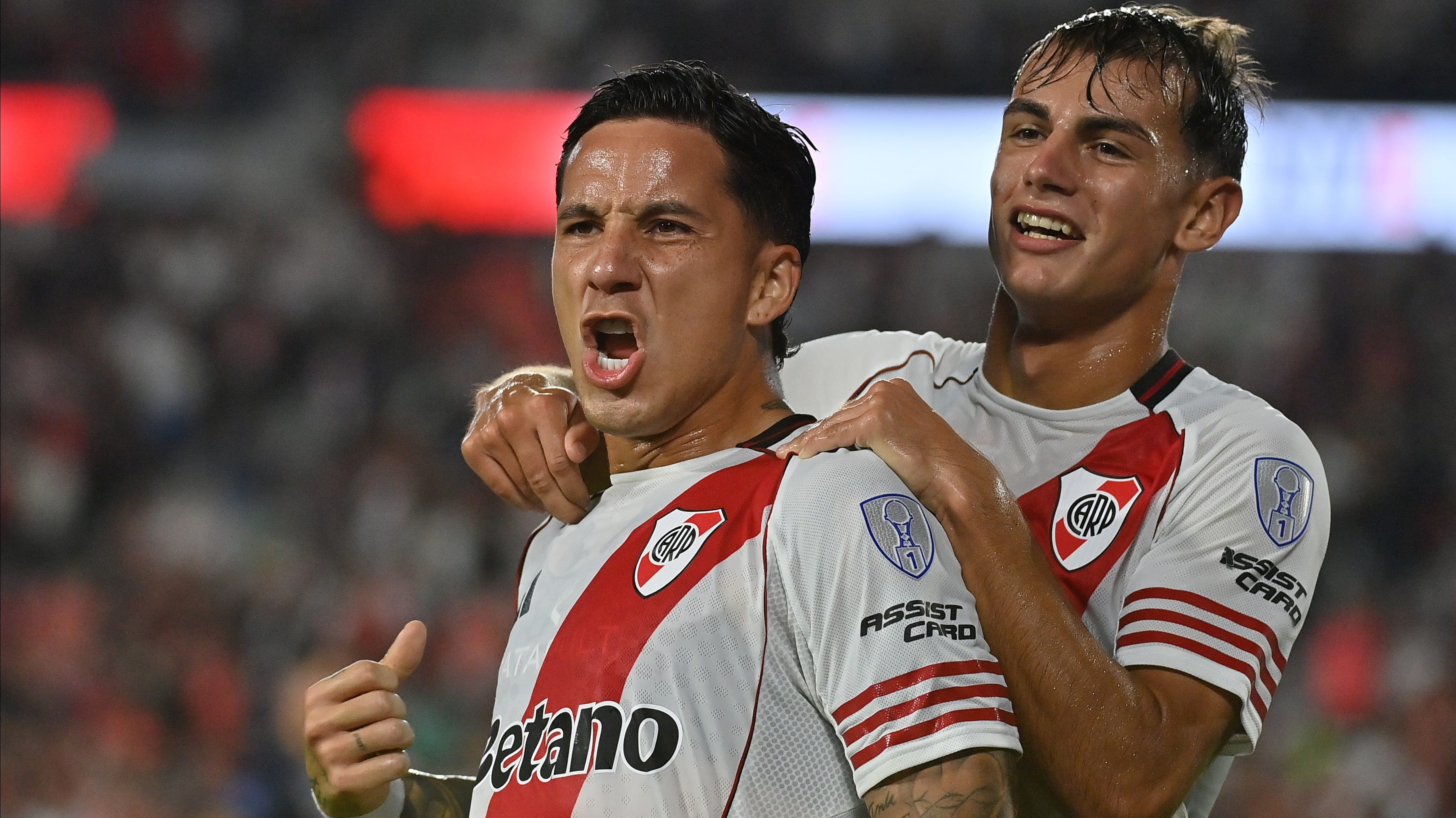 | Photo: X/RiverPlate : River Plate's Sebastian Druissi celebrates after scoring in the Copa Sudamericana match against Carabobo on April 15, 2026.