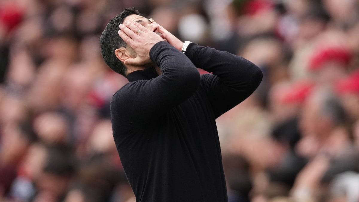 | Photo: AP/Dave Shopland : Arsenals manager Mikel Arteta reacts during the Premier League soccer match between Arsenal and Bournemouth in London, England Saturday, April 11, 2026. 