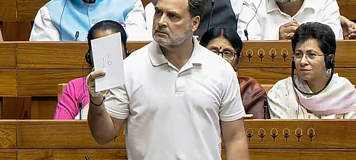 Photo: PTI | Representative Image : Leader of Opposition in the Lok Sabha Rahul Gandhi speaks in the House during the Special session of Parliament, in New Delhi, Friday, April 17, 2026.