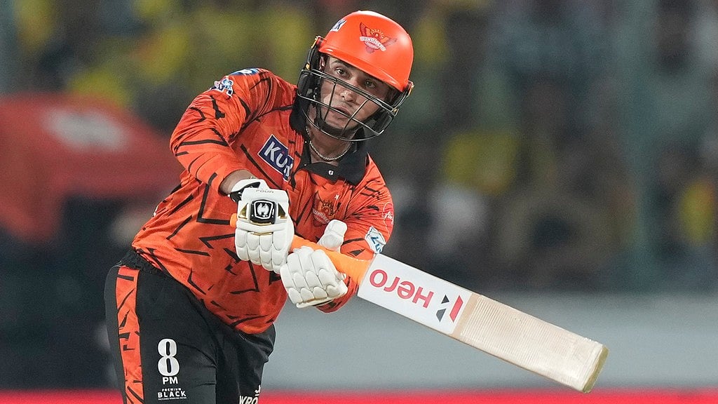 Photo: AP/Mahesh Kumar A. : Abhishek Sharma plays a shot during the Indian Premier League match between Sunrisers Hyderabad and Chennai Super Kings in Hyderabad.