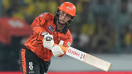 Photo: AP/Mahesh Kumar A. : Abhishek Sharma plays a shot during the Indian Premier League match between Sunrisers Hyderabad and Chennai Super Kings in Hyderabad.