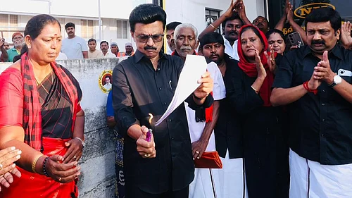 Source: X : MK Stalin burns delimitation bill copy