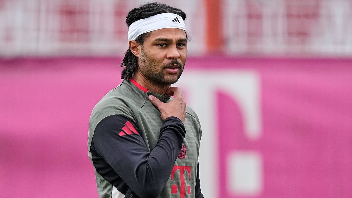 | Photo: AP/Matthias Schrader : Bayern's Serge Gnabry is pictured during a training session ahead of the Champions League quarterfinal second leg soccer match between Bayern Munich and Real Madrid in Munich, Germany, Tuesday, April 14, 2026. 
