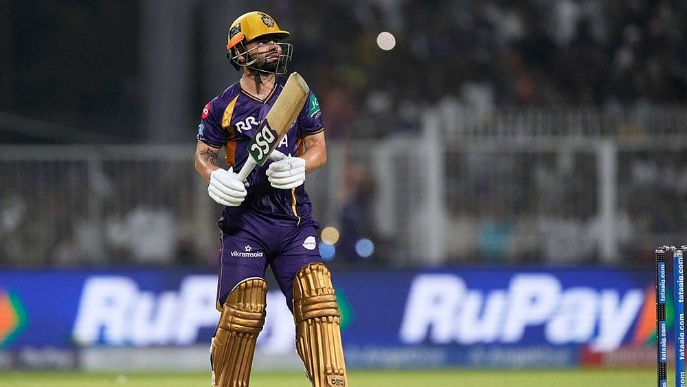 | Photo: AP/Bikas Das : Kolkata Knight Riders Rinku Singh reacts after hitting the winning runs during the Indian Premier League cricket match against Rajasthan Royals in Kolkata, India.