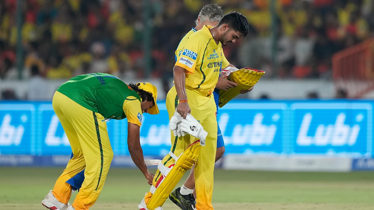 AP Photo : Chennai Super Kings Ayush Mhatre leaves the ground after losing his wicket during the Indian Premier League cricket match between Sunrisers Hyderabad and Chennai Super Kings in Hyderabad.
