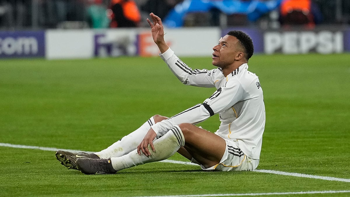 | Photo: AP/Matthias Schrader : Real Madrid's Kylian Mbappe reacts after missing a scoring chance during the Champions League quarterfinal second leg soccer match between Bayern Munich and Real Madrid in Munich, Germany, Wednesday, April 15, 2026. 