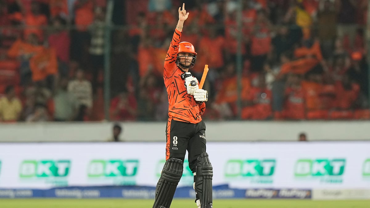 (AP Photo/Mahesh Kumar A.) : Sunrisers Hyderabads Abhishek Sharma celebrates his century during the Indian Premier League cricket match between Sunrisers Hyderabad and Delhi Capitals in Hyderabad, India, Tuesday, April 21, 2026
