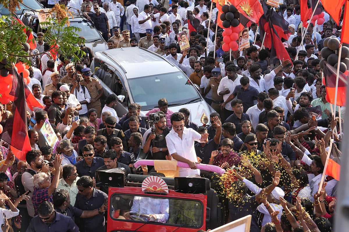  | Photo: Suresh K Pandey/OUTLOOK : Chief Minister M.K. Stalin held a roadshow in Kolathur as campaigning drew to a close ahead of the April 23 Assembly polls in Tamil Nadu