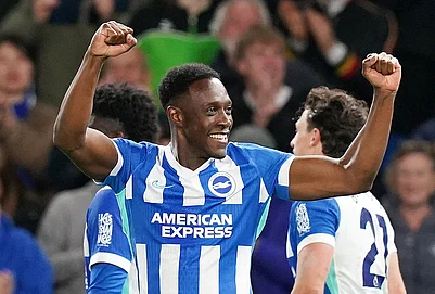 | Photo: Gareth Fuller/PA via AP : Brighton and Hove Albions Danny Welbeck celebrates scoring their third goal during the Premier League soccer match between Brighton and Hove Albion and Chelsea in Brighton, England.