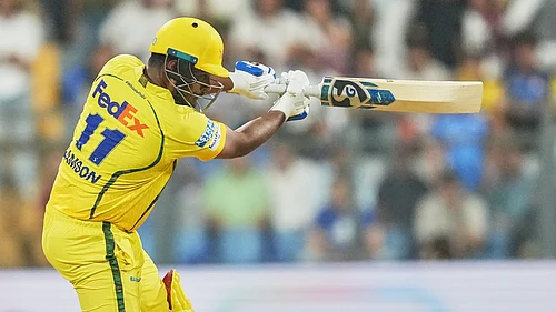 | Photo: AP/Rafiq Maqbool : Chennai Super Kings Sanju Samson plays a shot during the Indian Premier League cricket match between Mumbai Indians and Chennai Super Kings in Mumbai, India, Thursday, April 23, 2026.