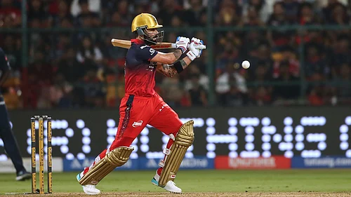 AP Photo : Virat Kohli in action against Gujarat Titans in IPL 2026 match at the M. Chinnaswamy Stadium in Bengaluru.