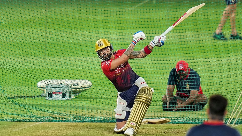 | Photo: PTI/Shailendra Bhojak : Bengaluru: Royal Challengers Bengaluru’s Virat Kohli during a practice session ahead of the Indian Premier League (IPL) 2026 cricket match against Sunrisers Hyderabad, at M. Chinnaswamy Stadium in Bengaluru.