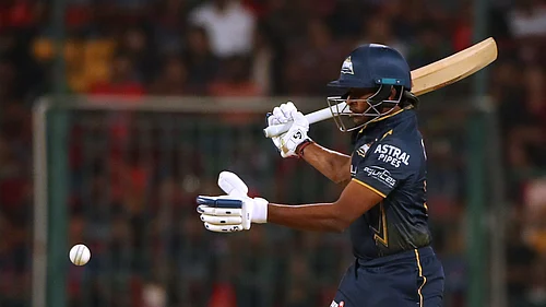 (AP Photo) : Gujarat Titans Sai Sudharsan plays a shot during the Indian Premier League cricket match between Royal Challengers Bengaluru and Gujarat Titans in Bengaluru, India, Friday, April 24, 2026.