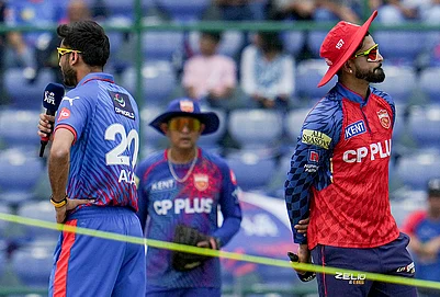 | Photo: PTI/Karma Bhutia : New Delhi: Punjab Kings captain Shreyas Iyer and Delhi Capitals captain Axar Patel during the toss before an Indian Premier League (IPL) 2026 T20 cricket match between Punjab Kings and Delhi Capitals, in New Delhi.