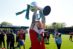 | Photo: Cody Froggatt/PA via AP : York City's Josh Stones after the National League soccer match between Rochdale and York City in Rochdale, England.