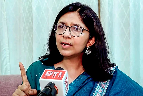 | Photo: PTI : Rajya Sabha MP Swati Maliwal speaks during an interview with PTI, in New Delhi. Seven AAP Rajya Sabha MPs including Maliwal, Raghav Chadha, Ashok Mittal quit party on Friday to join BJP.