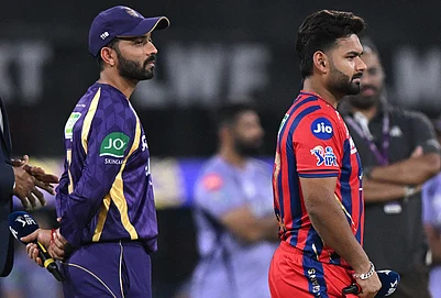 | Photo: AP : Lucknow Super Giants captain Rishabh Pant, right, and Kolkata Knight Riders captain Ajinkya Rahane waits for the toss of the Indian Premier League cricket match between Kolkata Knight Riders and Lucknow Super Giants in Lucknow.