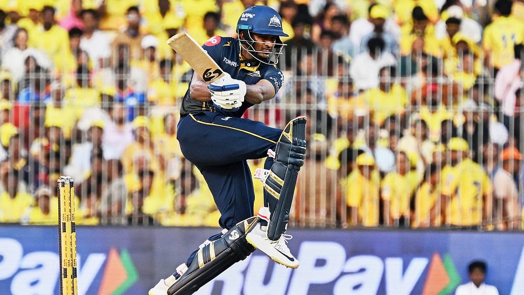 AP : Sai Sudharsan plays a shot during the Indian Premier League match between Chennai Super Kings and Gujarat Titans in Chennai.
