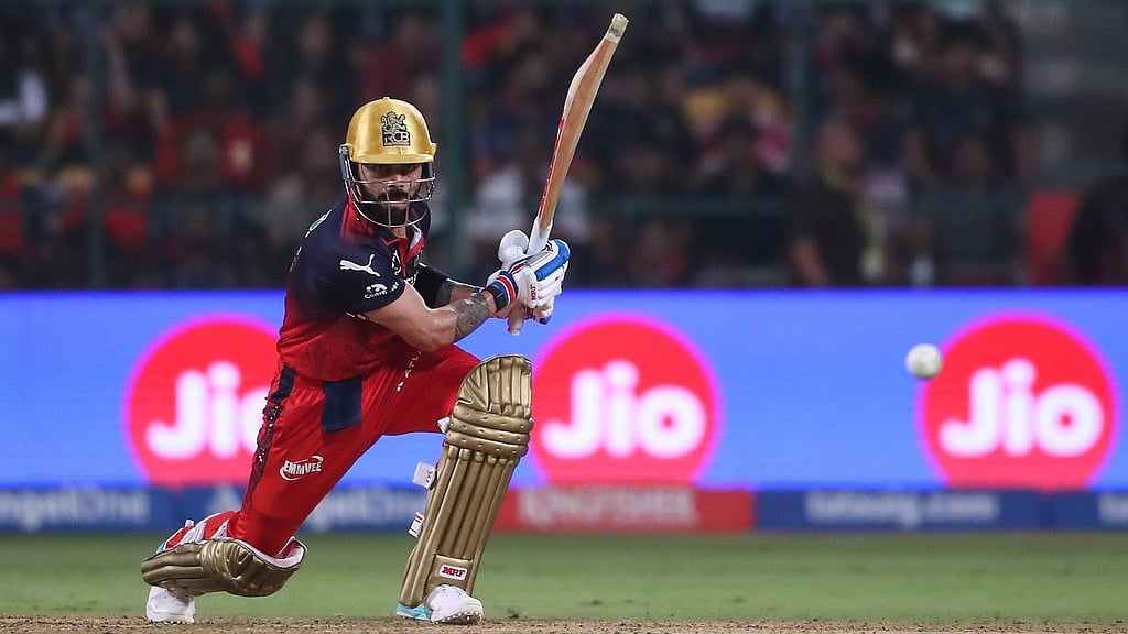Photo: AP : Virat Kohli plays a shot during the Indian Premier League match between Royal Challengers Bengaluru and Gujarat Titans in Bengaluru.