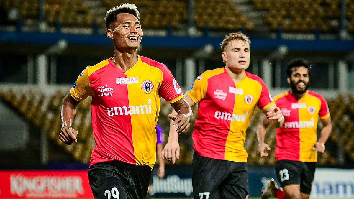 IndSuperLeague/X : East Bengal footballers celebrate a goal against Odisha FC in ISL 2025-26 clash at Goa. 