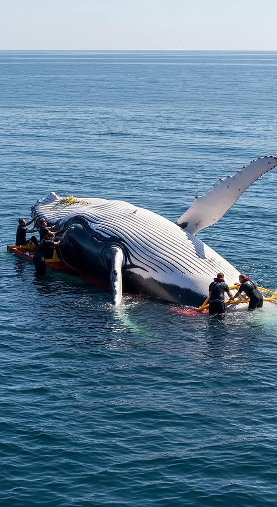 X.com : The plan involves guiding Timmy through a dredged channel using straps, leading him onto a transport barge that will tow him toward the North Sea.