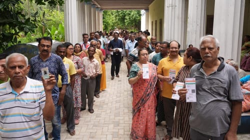 Sandipan Chatterjee : People wait in a queue to cast their votes during the second phase of the West Bengal Assembly elections, in Kolkata, Wednesday, April 29, 2026.